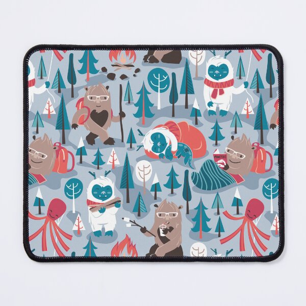 Item preview, Besties // pastel blue background white Yeti brown Bigfoot blue pine trees red and coral details designed and sold by SelmaCardoso.