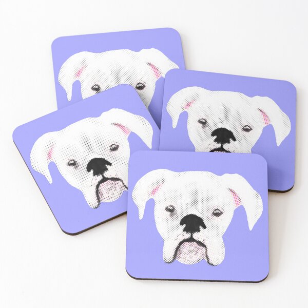 Item preview, WHITE BOXER DOG  HALFTONE PUPPY PERIWINKLE designed and sold by GIVENGRACE.ART.
