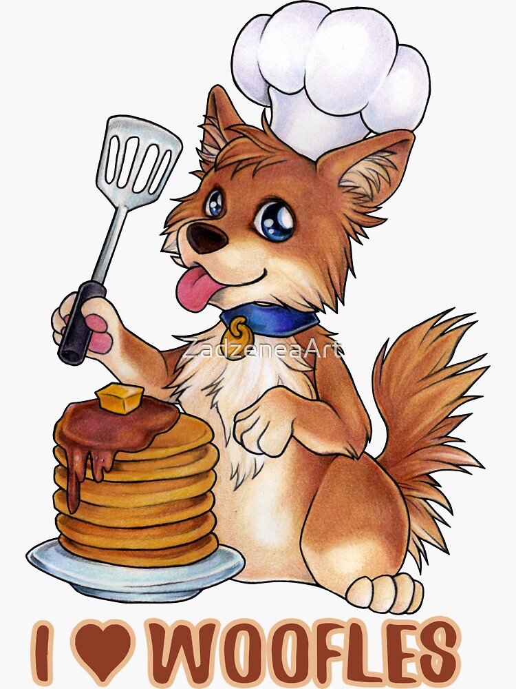 "Woofle Waffles Waffle Dog Barking Pancakes Food" Sticker for Sale by