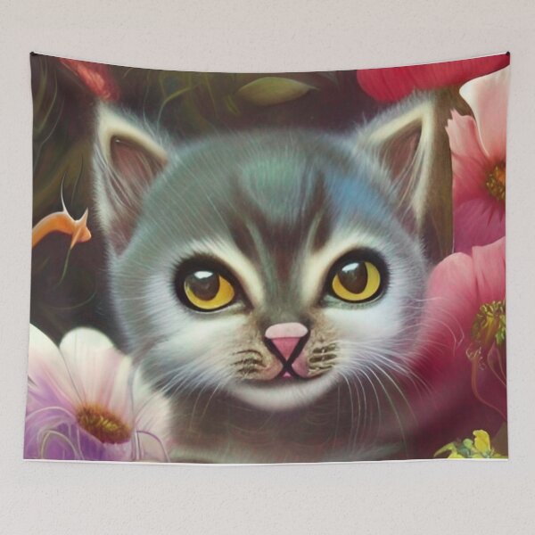 Item preview, Kitty dreamy adorable Portrait in Magic Floral Garden designed and sold by BluedarkArt.