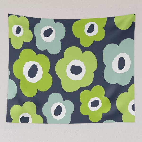 Item preview, Iconic Bold Scandinavian Floral Pattern in Green and Blue designed and sold by Deutschic.