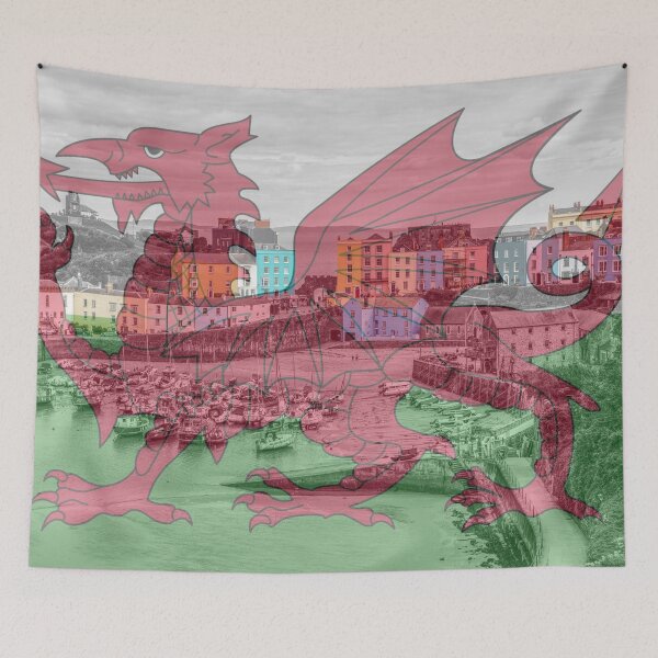 Item preview, Tenby Town Houses With Welsh Flag designed and sold by Paul Thompson Photography.