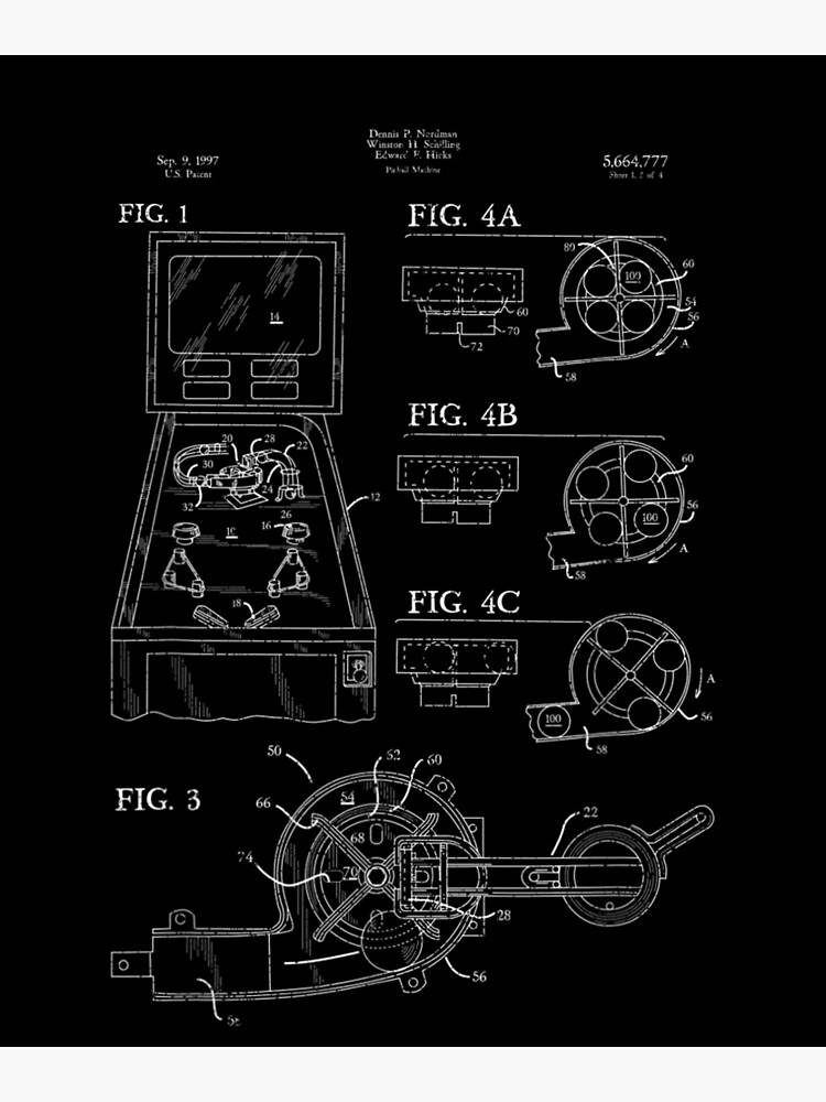"Classic Retro Pinball Design Pinball Patent, Pinball Lovers Gift