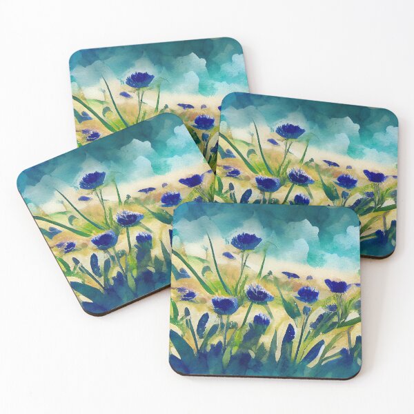 Item preview, Cornflower field in front of storm clouds in loose watercolor designed and sold by aricutcia.