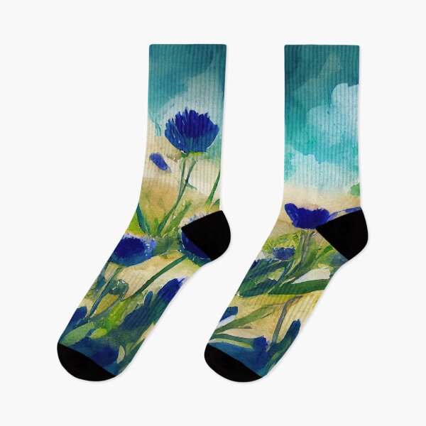 Item preview, Cornflower field in front of storm clouds in loose watercolor designed and sold by aricutcia.