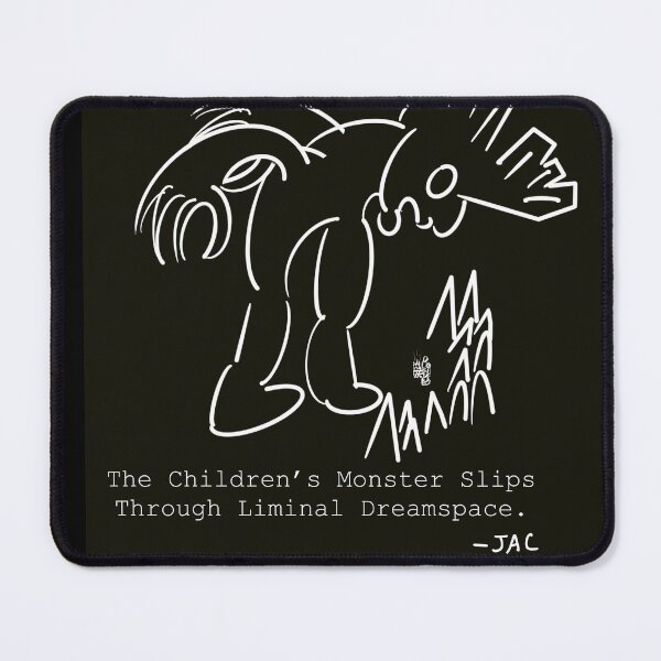 Item preview, Dream Monster Stares at Campfire White Sketch and Text Black Background - Mythical designed and sold by jolabrese.