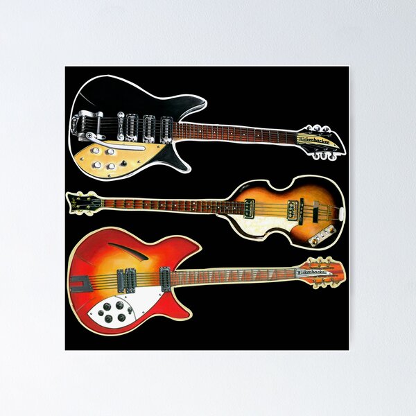 Item preview, Rickenbacker guitars & Hofner Bass - the Beatles legendary vintage electric 1964 - Harrison, Lennon, Macca  beat Rock designed and sold by Kludoman.