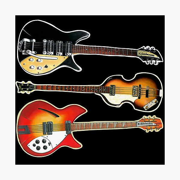 Item preview, Rickenbacker guitars & Hofner Bass - the Beatles legendary vintage electric 1964 - Harrison, Lennon, Macca  beat Rock designed and sold by Kludoman.