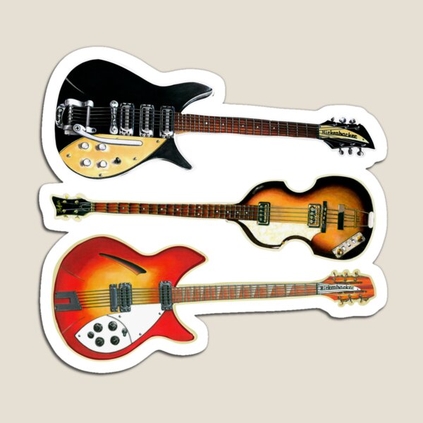 Aperçu de l'œuvre Guitares Rickenbacker & Hofner Bass - la légendaire électrique vintage des Beatles 1964 - Harrison, Lennon, Macca beat Rock créée et vendue par Kludoman.