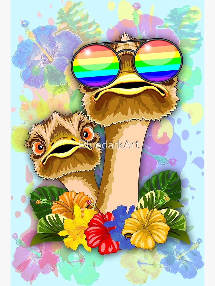 Carte De Vœux Autruche Hawai Mode Drole De Dudes Par Bluedarkart Redbubble