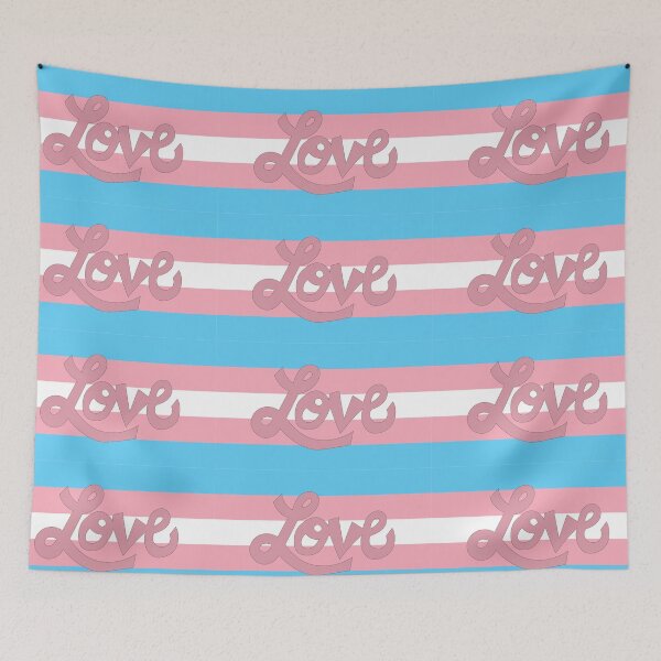 Item preview, Transgender pride flag with pink Love text designed and sold by AngelDawnDesign.