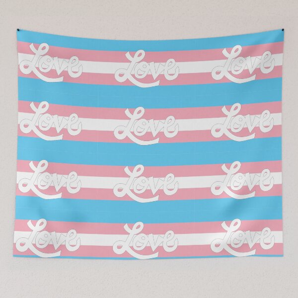 Item preview, Transgender pride flag with white Love text designed and sold by AngelDawnDesign.