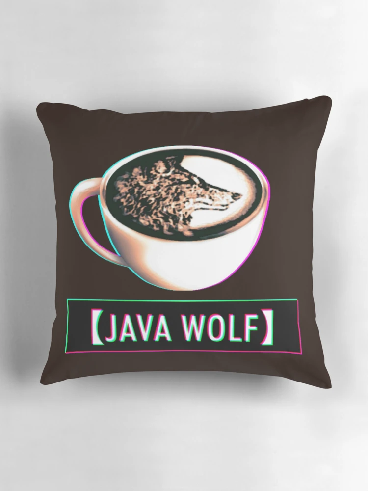 Aperçu 3 sur 4. Coussin avec l'œuvre Logo Loup Java créée et vendue par JavaWolfDesign.