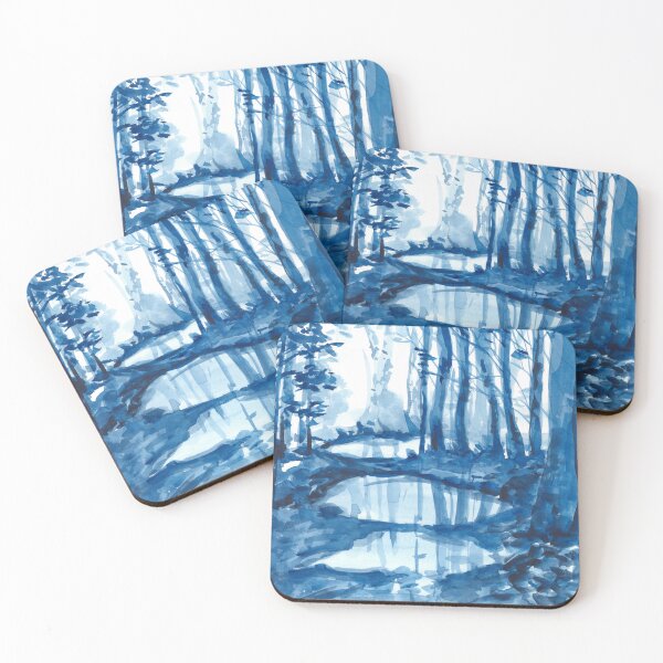 Item preview, Watercolor blue landscape, abstract landscape, trees designed and sold by anaozzart.