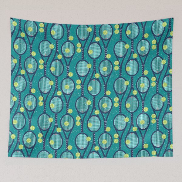 Item preview, Navy tennis rackets on teal designed and sold by ArtbyCouture.