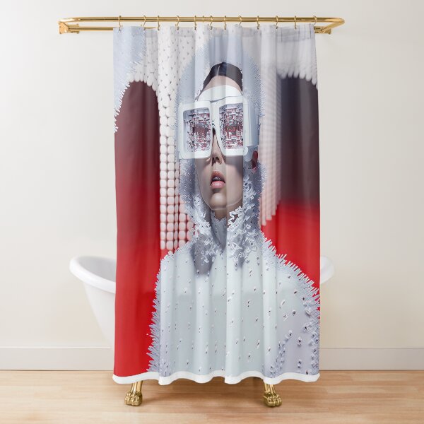 Humor Shower Curtain, Stickman Meme Face Icon Looking at Computer