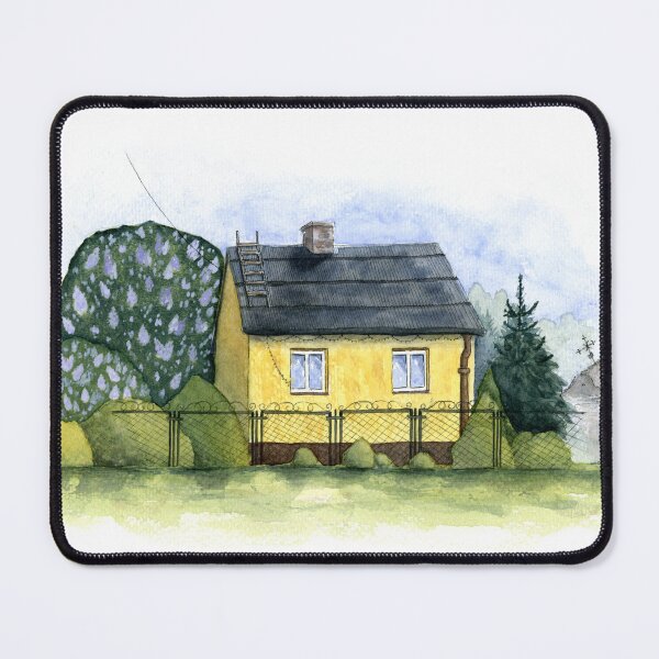 Item preview, Old Yellow Country Cottage with a Wayside Shrine designed and sold by AlicjaCurioseur.