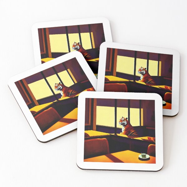 Item preview, Tiger at All-Nite Diner (Edward Hopper style) designed and sold by gwoemul.