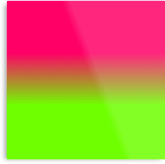 "Neon Pink and Neon Green Ombré Shade Color Fade" Metal Print by