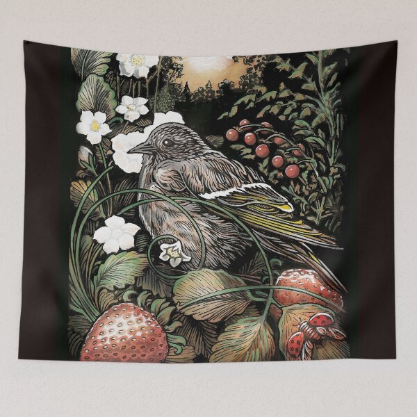 Item preview, Pine Siskin in a Strawberry Patch designed and sold by Ty Meier.