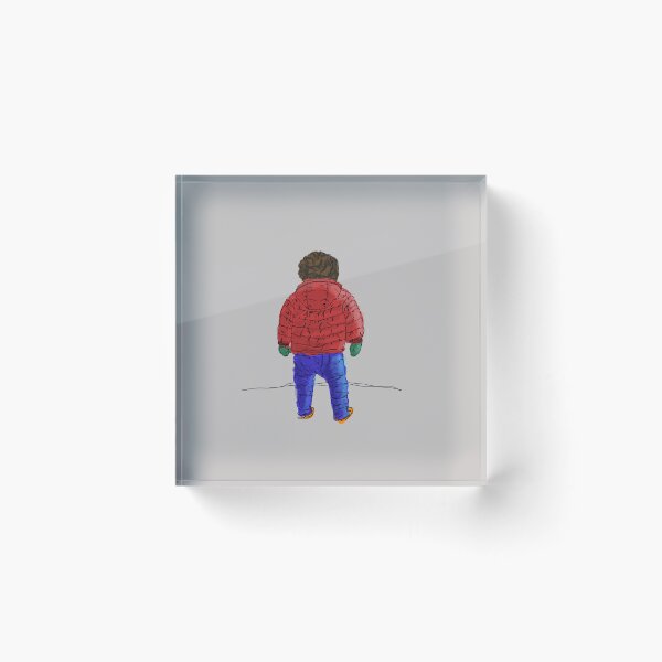 Item preview, Child in down jacket (red, black outlines, gray background) designed and sold by MentaLee.