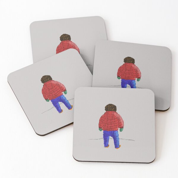 Item preview, Child in down jacket (red, black outlines, gray background) designed and sold by MentaLee.