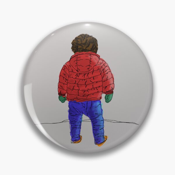 Item preview, Child in down jacket (red, black outlines, gray background) designed and sold by MentaLee.