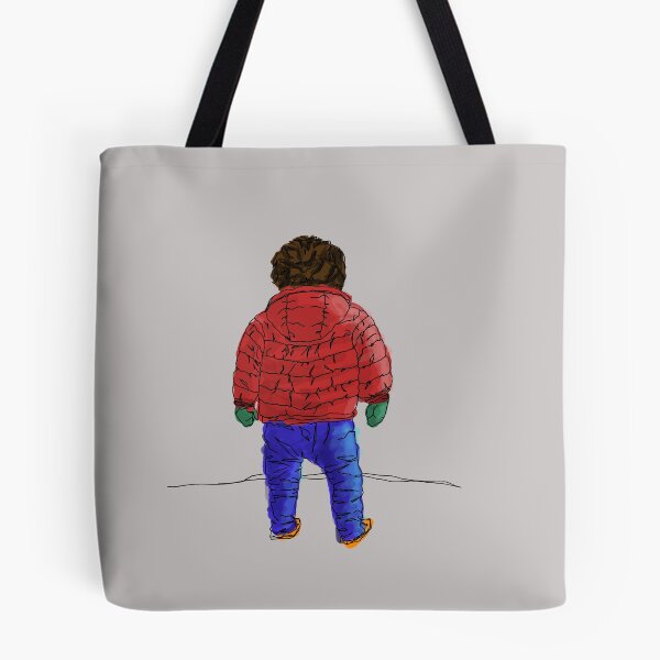 Item preview, Child in down jacket (red, black outlines, gray background) designed and sold by MentaLee.