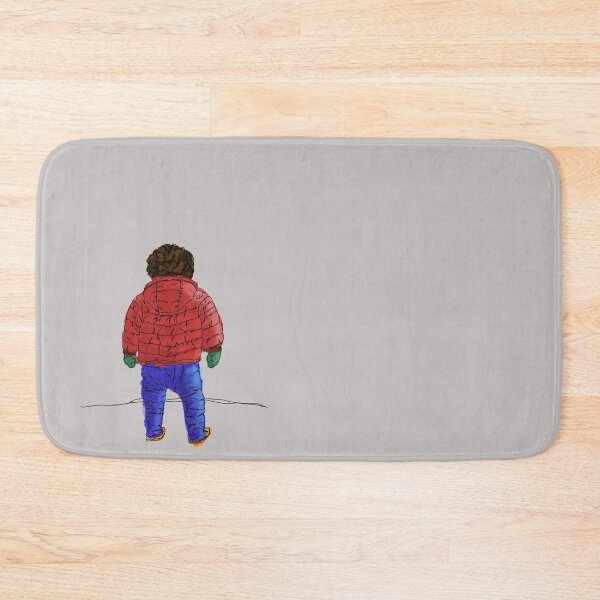 Item preview, Child in down jacket (red, black outlines, gray background) designed and sold by MentaLee.