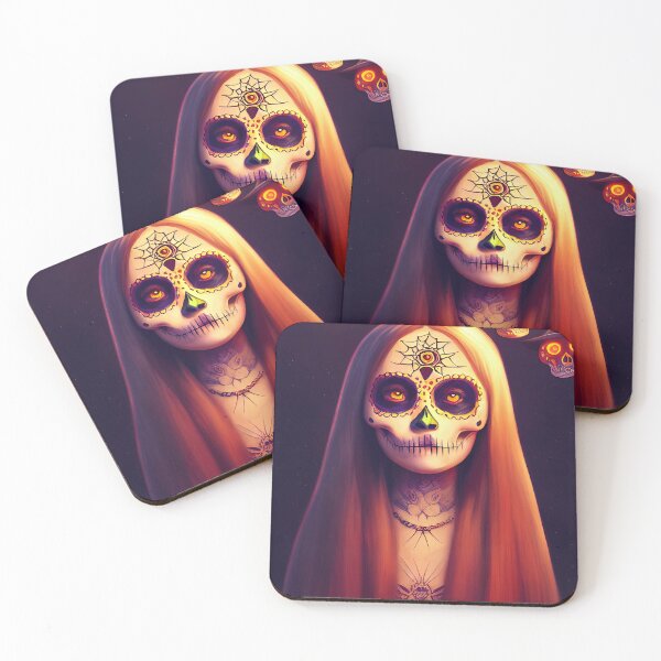 Item preview, Cute and adorable witch sugar skull portrait cartoon designed and sold by MimozaStudio.