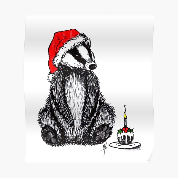 Christmas pudding badger Poster