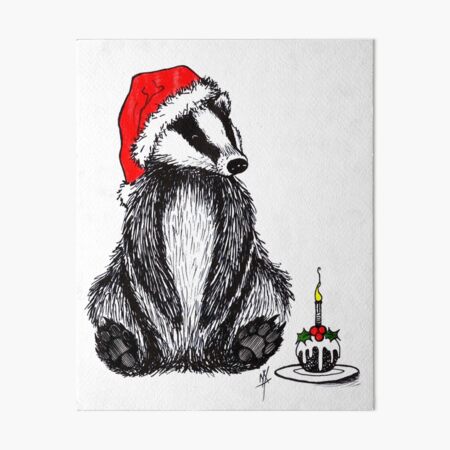 Christmas pudding badger Art Board Print