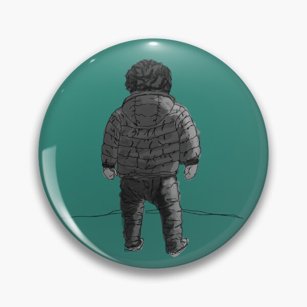 Item preview, Child in down jacket (grey black white, black outlines, green background) designed and sold by MentaLee.