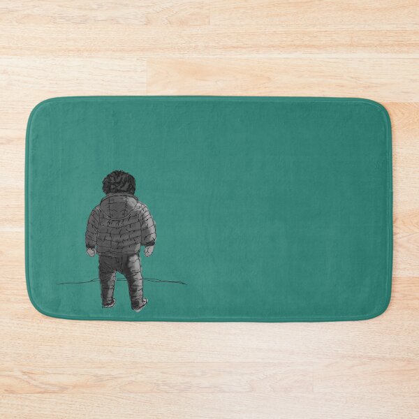 Item preview, Child in down jacket (grey black white, black outlines, green background) designed and sold by MentaLee.