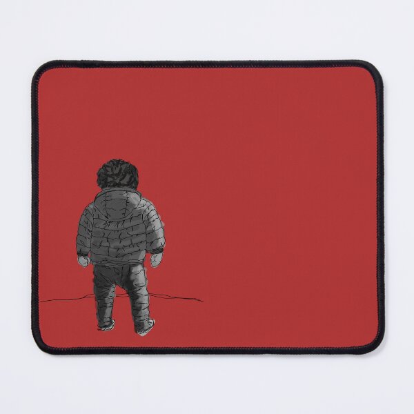 Item preview, Child in down jacket (grey black white, black outlines, red background) designed and sold by MentaLee.