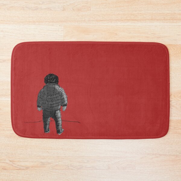 Item preview, Child in down jacket (grey black white, black outlines, red background) designed and sold by MentaLee.