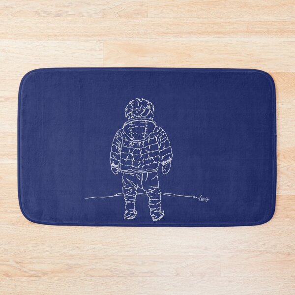Item preview, Child in down jacket (white outlines, blue background) designed and sold by MentaLee.