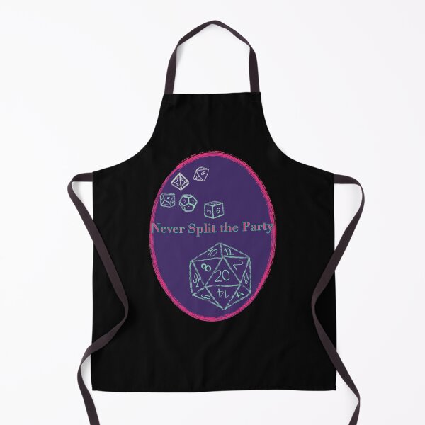 Item preview, Never Split the Party Pink Text on Purple Badge - TTRPG designed and sold by jolabrese.