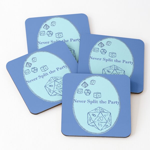 Item preview, Never Split the Party Blue Text on Blue Badge - TTRPG designed and sold by jolabrese.