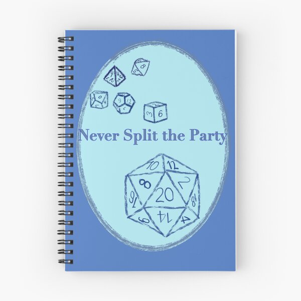 Item preview, Never Split the Party Blue Text on Blue Badge - TTRPG designed and sold by jolabrese.