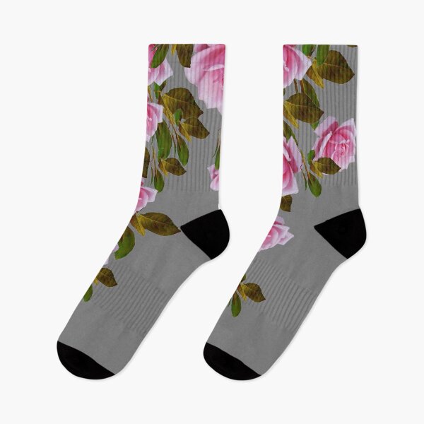 Item preview, PINK GARDEN ROSE TRAILING LEAVES DESIGN GREY ART  designed and sold by sharlesart.