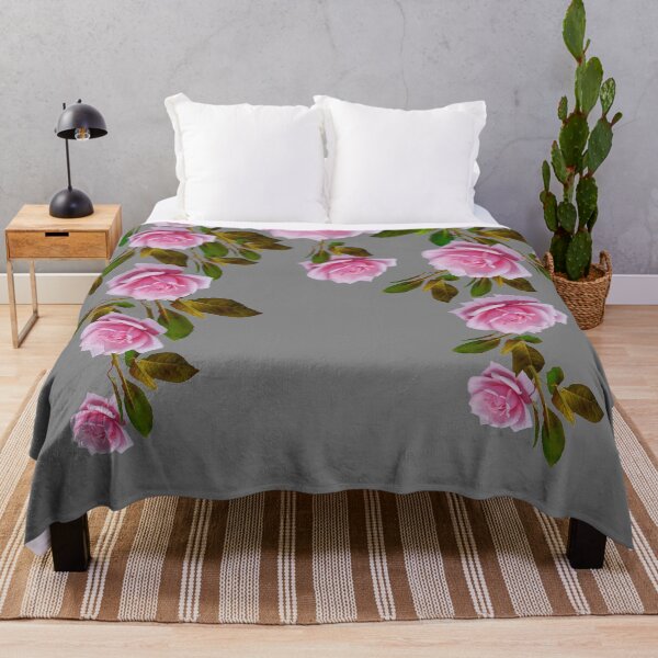 Item preview, PINK GARDEN ROSE TRAILING LEAVES DESIGN GREY ART  designed and sold by sharlesart.