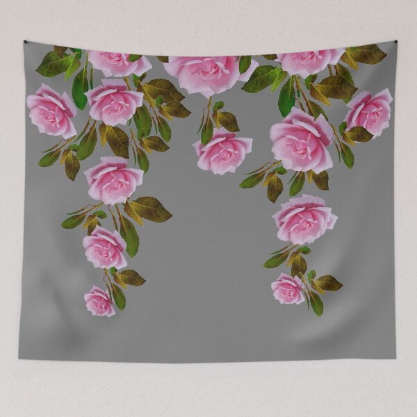 Item preview, PINK GARDEN ROSE TRAILING LEAVES DESIGN GREY ART  designed and sold by sharlesart.