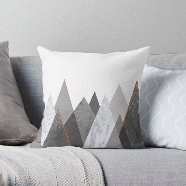 Marble Gray Copper Black and White Mountains Throw Pillow
