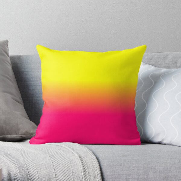 Neon Pink and Neon Yellow Ombré Shade Color Fade Throw Pillow