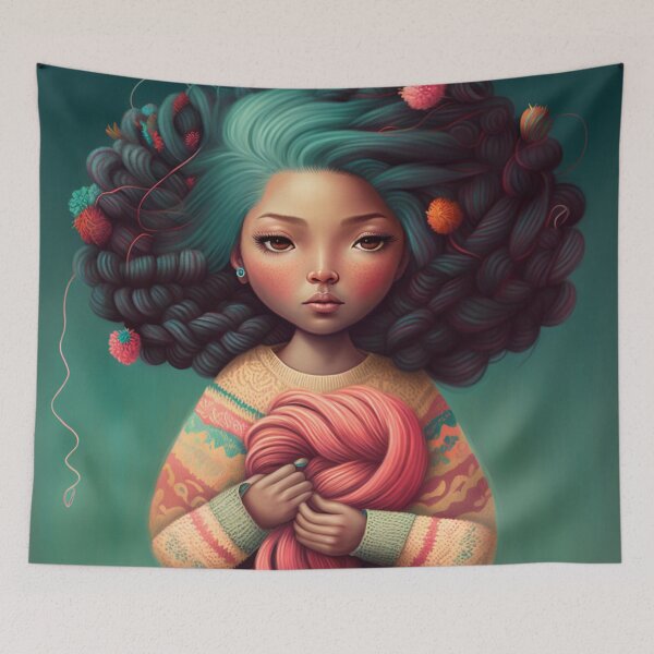 Item preview, Beautiful girl with yarn for hair designed and sold by BexStix.