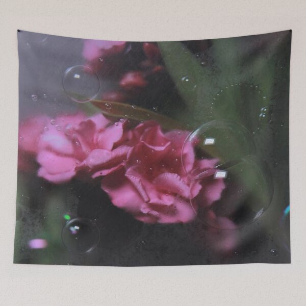 Item preview, Pink flowers with frosted glass and bubbles photography designed and sold by Asfandyar Qadri.