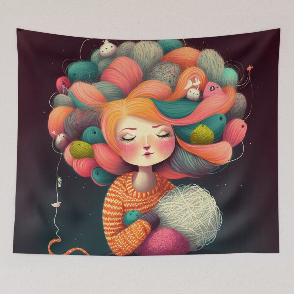 Item preview, Whimsical girl with yarn for hair designed and sold by BexStix.