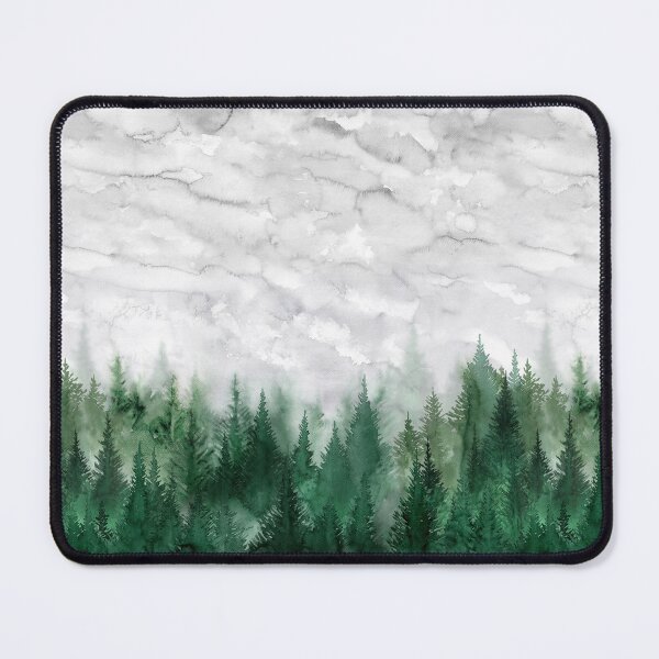 Artikelvorschau, Regentag, ein Waldrand mit Tannen unter Wolken verhangenem Himmel Aquarell entworfen und verkauft von Rebecca Reck Art.