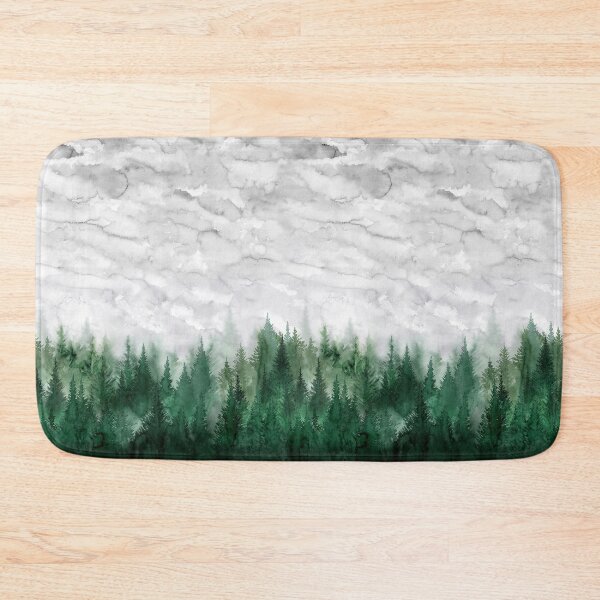 Item preview, Rainy day, a forest edge with fir trees under clouds overcast sky Watercolor designed and sold by Rebecca Reck Art.